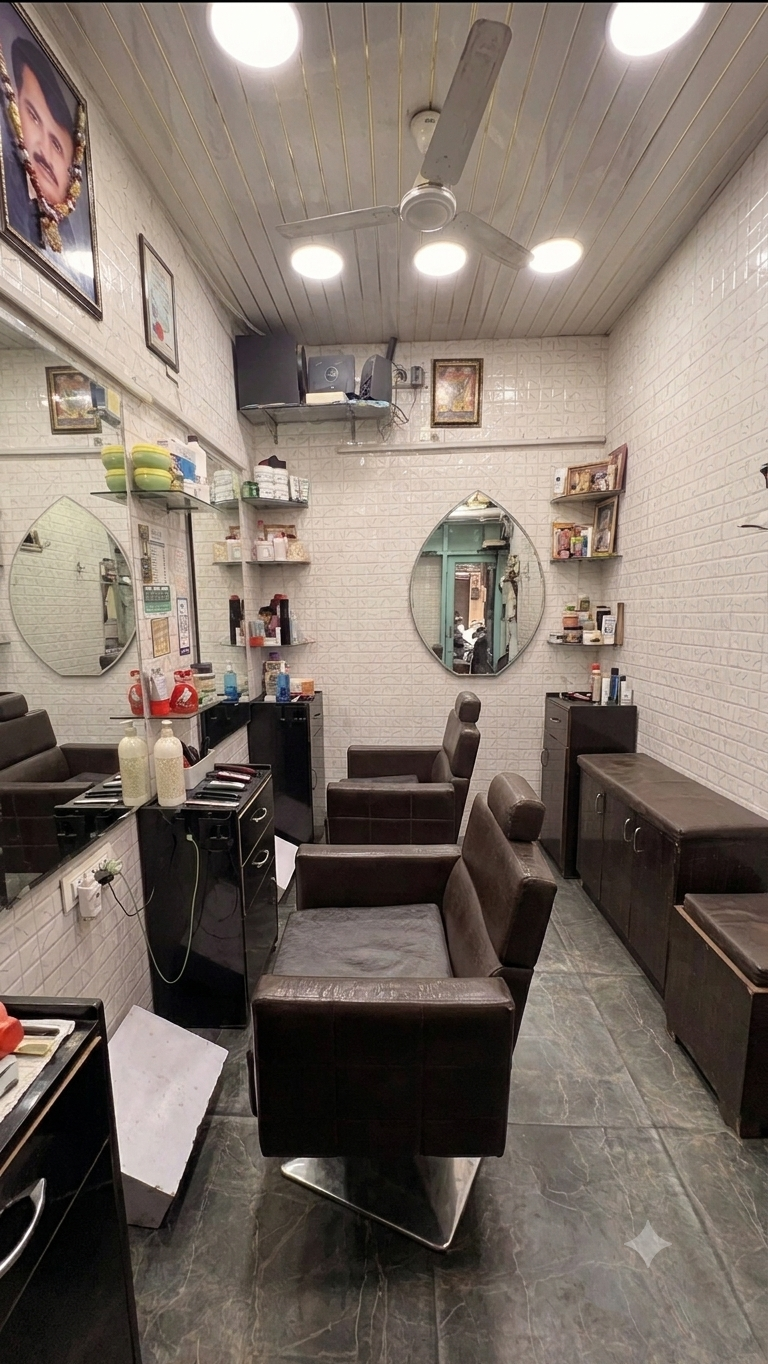 Bright contemporary barbershop with mirrors and chairs